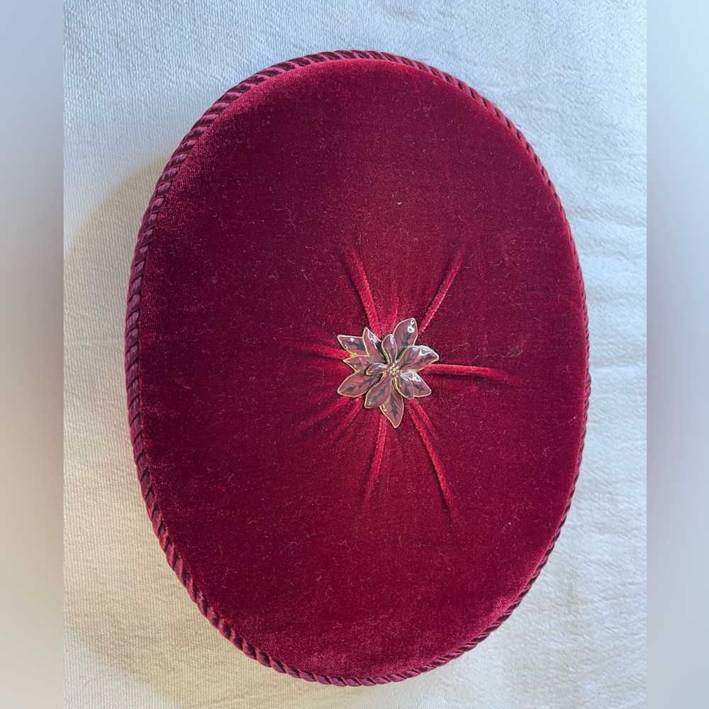 Vintage See's Candy Valentine  Velvet Tufted Box w/Poinsettia 11" x 8"Valentine